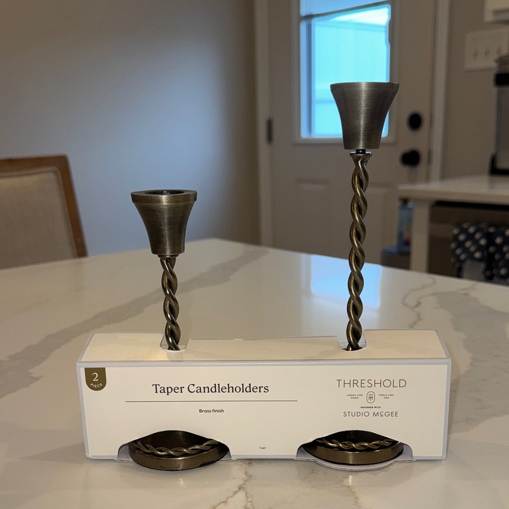Studio McGee Brass-Tone Twisted Taper Candleholders, Set of 2